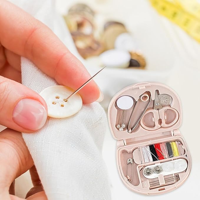 Sewing Kit Basic - Sewing Kit with 6 Color Spool,Portable Sewing Kit with Foldable Case,Basic Sewing Supplies Small Sewing Kit,Sewing Supplies for Home Travel Camping for Kids Girls (Pink)