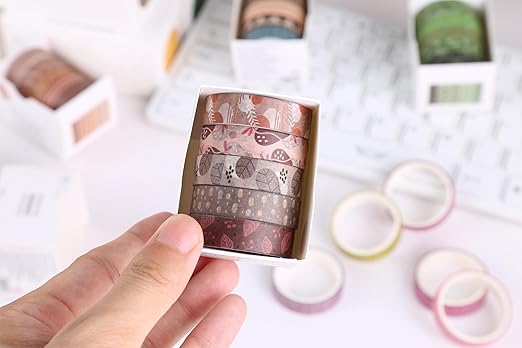 YUBX Basic Washi Tape Set 30 Rolls Plants Patterns Decorative Skinny Slim Masking Tapes for Arts, DIY Crafts, Journals, Planners, Scrapbook, Wrapping (Tropical Wetlands)