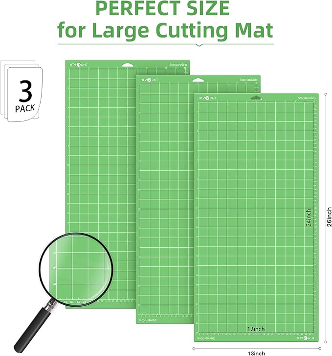 HTVRONT Standard Grip Cutting Mat, 3 Pack Cutting Mat 12x24 Compatible with Cricut Maker 3/Maker 4/Maker/Explore 3/4/Air 2/One, Standard Adhesive Sticky Quilting Cutting Mats Replacement Accessories