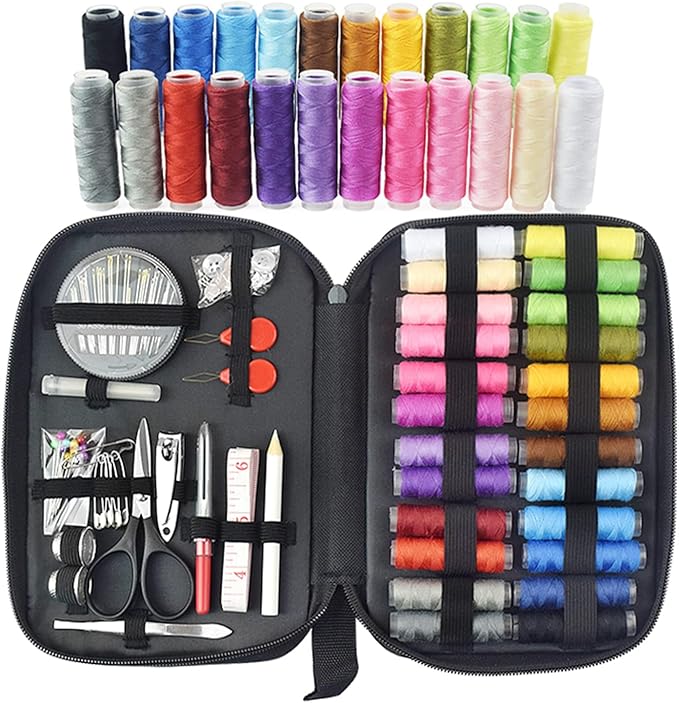 90PCS Sewing Kit, Portable Sewing Supplies Needles Scissors Thread Storage Box Patching Tools Kits