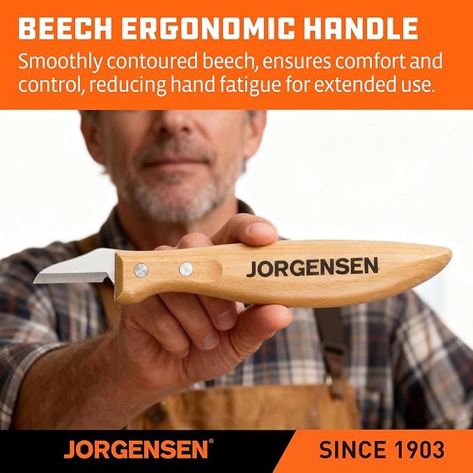 Jorgensen 3-Piece Wood Carving Tools, Stainless Steel Whittling Knife Set with Canvas Pouch, Protective Blade Cover, Ergonomic Curved Handle - Professional Wood Carving Kit for Beginners