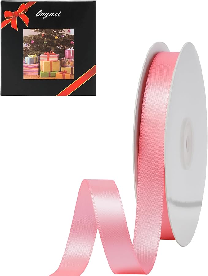 LIUYAXI Pink Satin Ribbon, Double Faced 5/8" X Continuous 25 Yards Ribbons Perfect for Gift Wrapping Bows Bouquet Wedding Craft and More