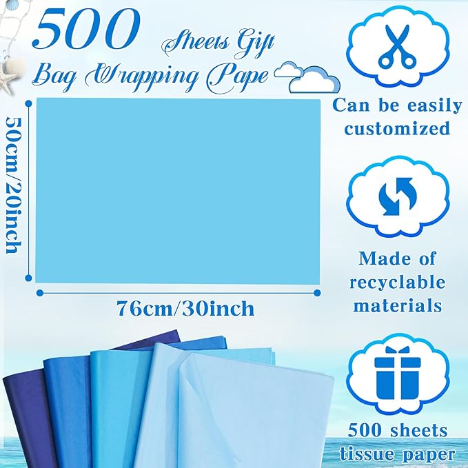 Qilery 500 Sheets Blue Tissue Paper Bulk for Gift Bags 20 x 30 Inch Acid Free Wrapping Paper Sheets for Winter Easter Decoration DIY Crafts, Packing Supplies for Moving, Wedding Party, DIY Flowers