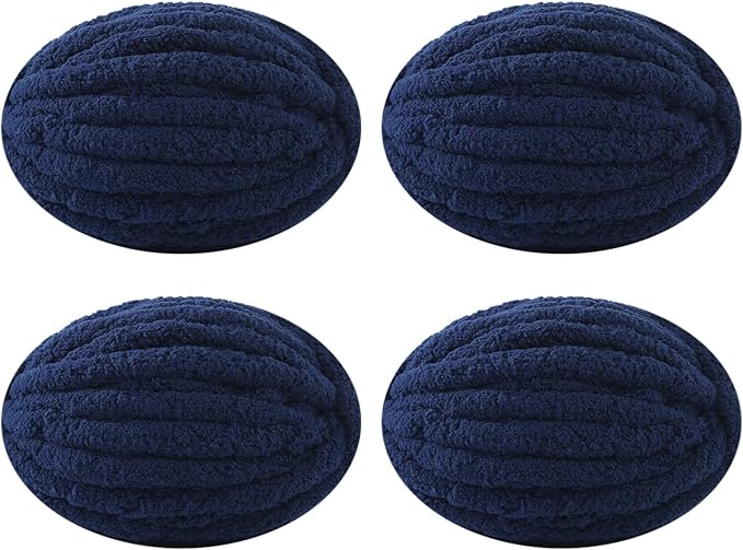 Chunky Yarn for Hand Knitting, No7 Thick Yarn, 250Grams 32Yards, Pack of 4, Perfect for Knitters and Crafters (Navy Blue)