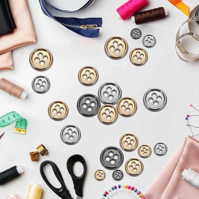 HARFINGTON 20pcs Metal Sewing Button, 10mm 4-Hole Round Suit Shirts Coats Clothes Sewing Buttons for Decoration Craft, Gold