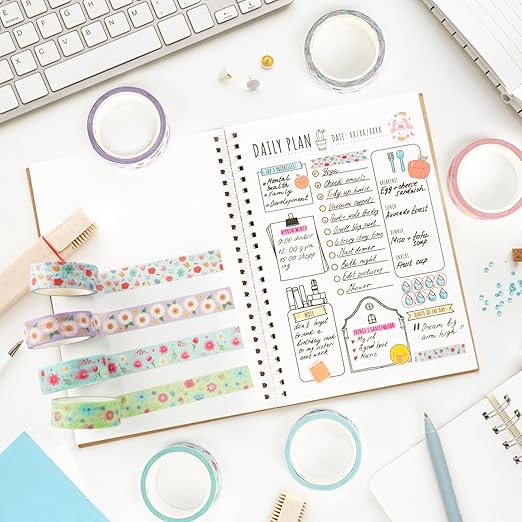 12 Rolls Flower Washi Tape Set, Floral Botanical Writable Masking Tapes, Cute Blooms Colored Adhesive Tapes for DIY Art Crafts, Gift Wrapping, Scrapbook, School Supplies, Painters, Planners 16.4Ft