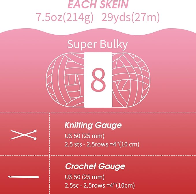 HOMBYS 8 Pack Assorted Chunky Yarn for Crocheting,Super Bulky Large Soft Fluffy Yarn,Plush Fuzzy Yarn,Thick Chenille Yarn for Hand Knitting/Arm Knitting,Red Gradient(27yds,8 oz Each Skein)