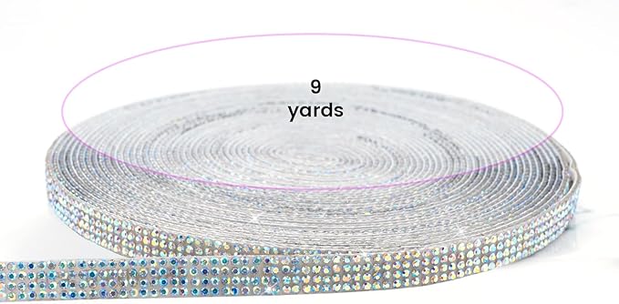 Novani Self Adhesive Rhinestone Ribbon, 0.35 Inch Wide 9 Yards 1 Roll, AB Crystal Diamond Bling Strips for DIY Crafts,Home Decor,Glitter Glass Rhinestone Tape for Crafting,Car Decoration