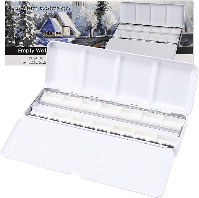 MYARTOOL Empty Watercolor Palette, Empty Watercolor Tins Box Palette Paint Case with 12 Empty Full Pans, Paint Tray Palette Suitable for Oil, Acrylic, Watercolor Painting