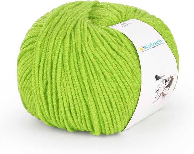 Katech Cotton Yarn for Crocheting-55% Cotton 45% Acrylic-4 Medium (Worsted)-Super Soft Milk Cotton Yarn-Great Crochet and Knitting Starter Kit for Colorful Craft（Grass Green）