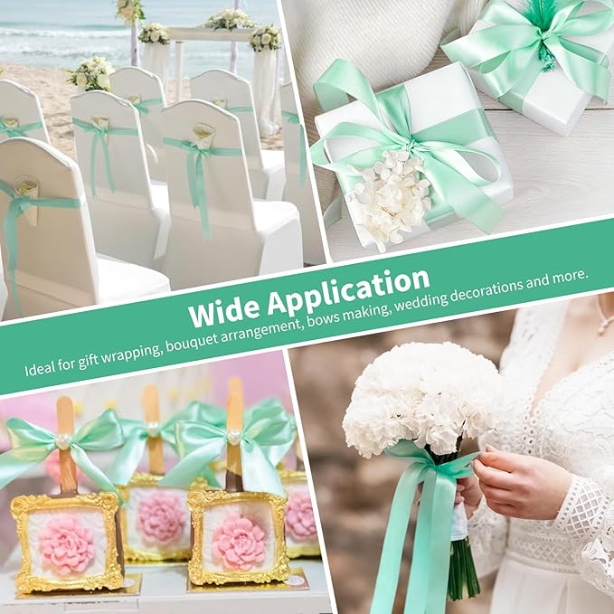 1-1/2 Inch Wide Mint Green Satin Ribbon, 50 Yards Solid Polyester Fabric Ribbon for Roses Making, Gift Wrapping, Valentine's Day, Wedding Decorations, Crafts, Bows, Flower Bouquets