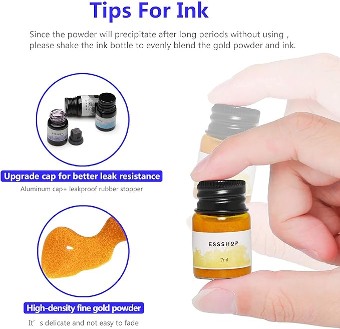 ESSSHOP Glass Pen Calligraphy Set - 3 Blue Crystal Dip Pens Color Ink and Pen Holder Art Supplies Kit for Signatures Beginners Journaling Lettering Drawing Holiday Gift Decoration