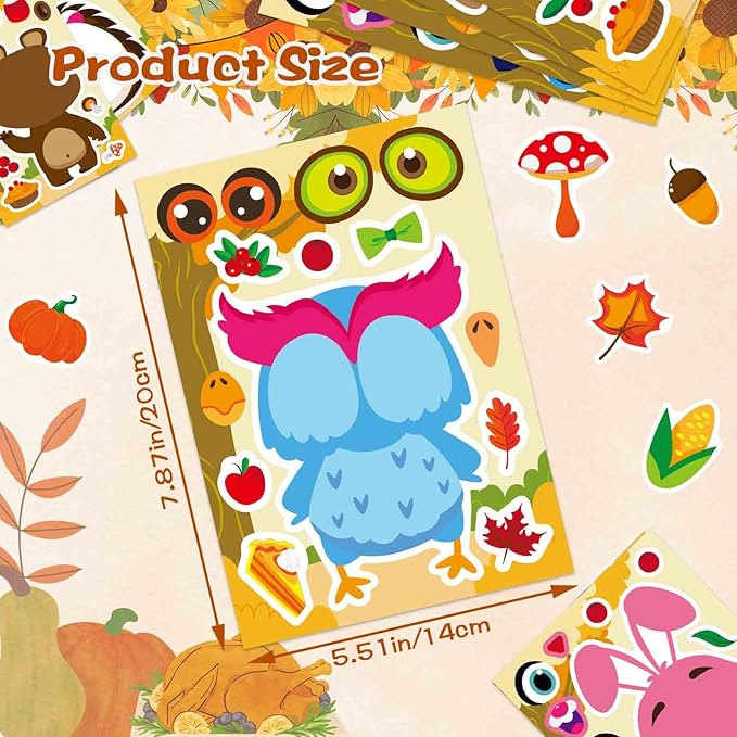 27 Sheets Fall Stickers for Kids Toddles, Make a Face Stickers, Make Your Own Autumn Animal Stickers, Fall Theme Party Supplies Crafts