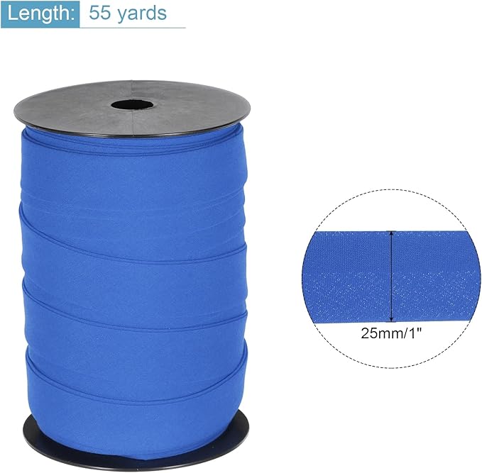 MECCANIXITY 1 Inch Double Fold Bias Tape Polyester Continuous Bulk Bias Tape for Sewing,Seaming Quilting Hemming Binding Crafts (Dark Blue 55 Yards)