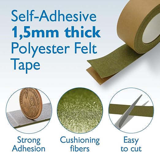 FindTape Polyester 1.5mm Felt Tape – 2 in. x 10 ft. Felt Strips with Adhesive Backing and Furniture Strips, Great for Arts and Crafts, Classrooms, and Protecting Furniture (Olive Drab)