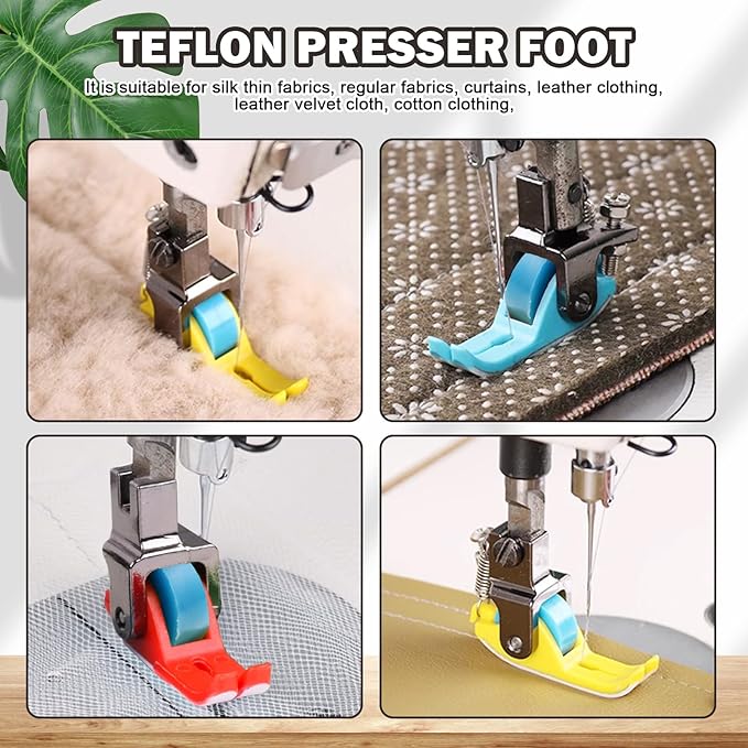 3 Pack Narrow Roller Presser Foot, Roller Presser Foot for Sewing Machine, Leather Roller Presser Foot for Sewing Machine, Narrow Teflon Presser Foot, Narrow Snap on Teflon Presser Foot