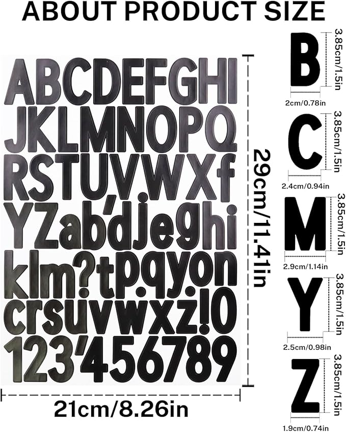 1.5 Inch Letter Stickers, 544 Pieces Alphabet Number Symbol Stickers for Scrapbooking, Sign, Water Bottle, Self-Adhesive Vinyl Letter Sticker Decals for Arts&Crafts - 8 Sheets, Black