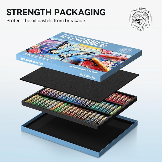 Paul Rubens Oil Pastels Set - 60 Vibrant Colors, Ultra-Soft and Creamy Texture, Easy to Blend for Artists and Beginners - Bullet Head Design for Drawing, Painting, Sketching - New Packaging