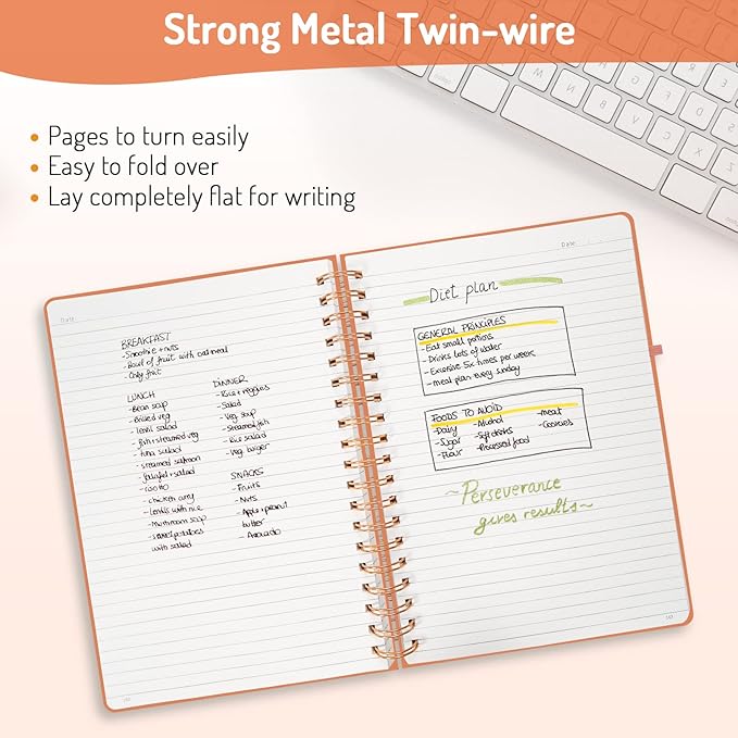 Forvencer A4 Lined Spiral Journal Notebook with 300 Numbered Pages, 11" X 8.5" Thick Journals for Writing with 100GSM Paper, Hardcover Notebooks with Contents for Work, School, Orange