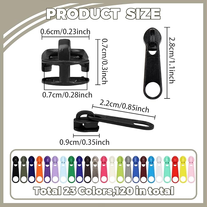 DOITEM 120Pcs Zippers Repair Kit Zipper Replacement 3# Zipper Pull Rescue Kit for Clothing Jackets Purses Luggage Backpacks (23 Colors)