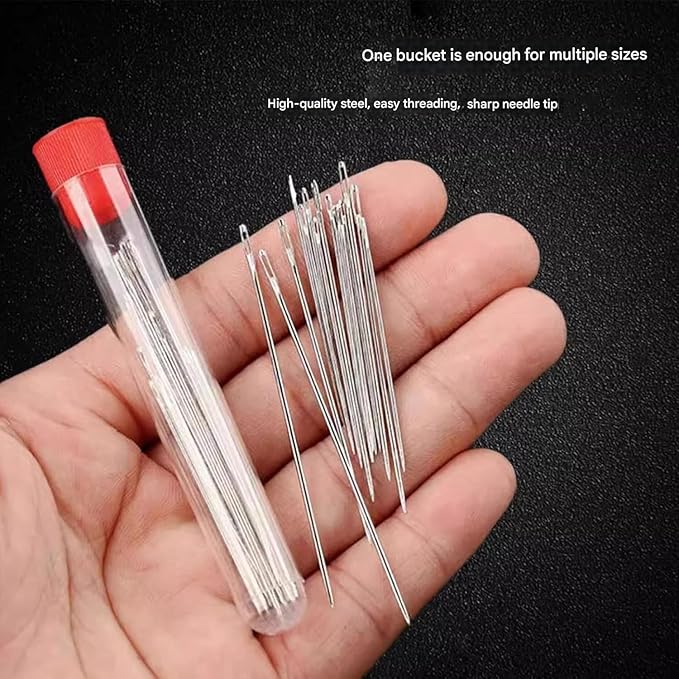 Big Eye Steel Sewing Needles Kit, Stainless Steel Needles for Hand Sewing, Portable Sewing Needles Large Eye Hand Sewing, Needles Thread Hand Repair Tools for Beginners & Daily Use (Style B (5lines))