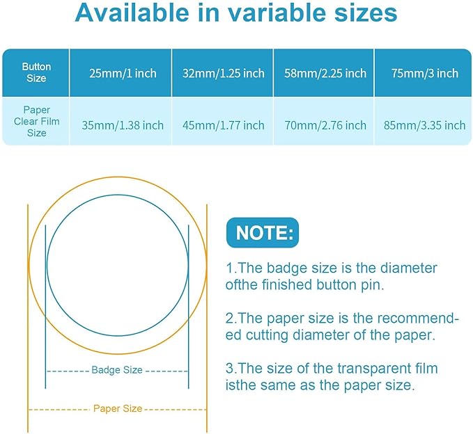200 Sets 2.25 Inch Button Maker Supplies, 58mm Round Badge Parts with Metal Covers, Plastic Pin Backs, Clear Film & Blank Paper, Perfect for Button Maker Machine & Badge Press