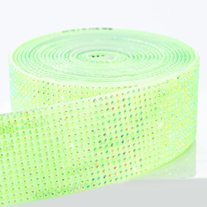 Novani Self Adhesive Rhinestone Ribbon, 1.18 Inch Wide 3 Yards 1 Roll, Light Green AB Diamond Bling Strips for DIY Crafts, Glitter Resin Rhinestones Tape for Crafting, Car Decoration