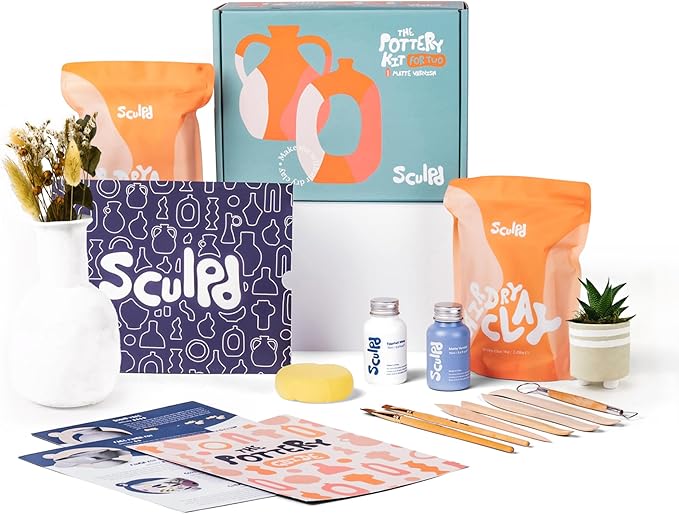Sculpd - The Original Pottery Kit - Complete Air Dry Clay Kit for Adults Includes Sculpting Tools, Varnish, Paint Brushes, Guides, Arts & Crafts Sets, Matte Varnish