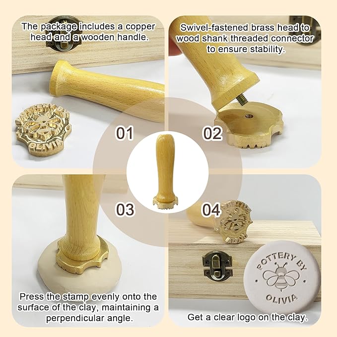 HDSD Personalized Pottery Clay Stamp Custom with Your Logo Create Unique Imprints Must Have Tool Gift for Ceramists