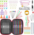URWOOW 100 Pcs Crochet Hook Set with Yarn Knitting Needles Sewing Tools Full Set Knit Gauge Scissors Stitch Holders Household Tool Kit