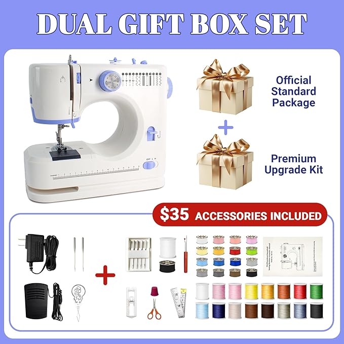 Beginner-Friendly Mini Sewing Machine with 12 Built-in Stitches, Sewing Machine with Foot Pedal, Portable, High-Low Speeds, Perfect for Sewing Enthusiasts