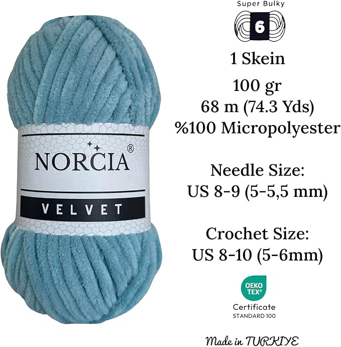 Soft Velvet Yarn Chenille Yarn for Crocheting Super Bulky 3x100g (3x75 yds) Baby Blanket Yarn for Knitting Amigurumi Yarn Crochet Weaving Craft (Blue, 3 Skeins)