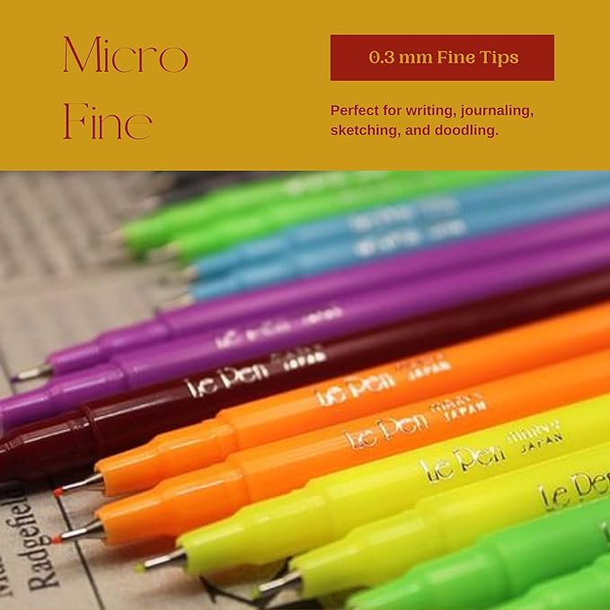 Uchida Le Pens Multicolor Set - 36 Colors Complete Set - Le Pen Pens for Journaling - Smudge Proof Fine Pens for Writing, Drawing - 0.3 Fine Line Lepen Pen Set