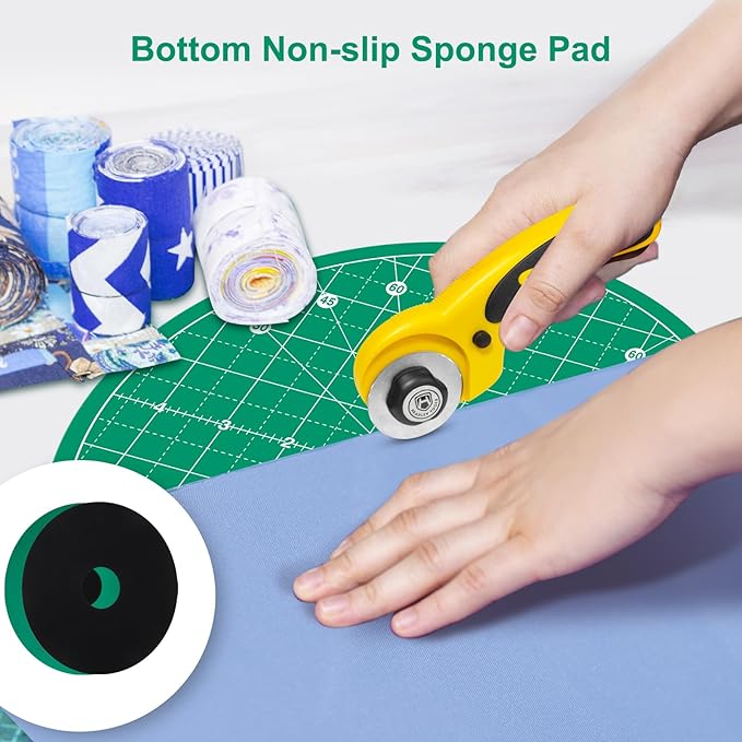 Headley Tools 10"x10" Round Rotating Cutting Mat, Self Healing Mat with 360-Degree Rotation & Anti-Slip Base, Sewing Board Cutting Mat Perfect for Fabric Quilting Leather Hobby Project, Green
