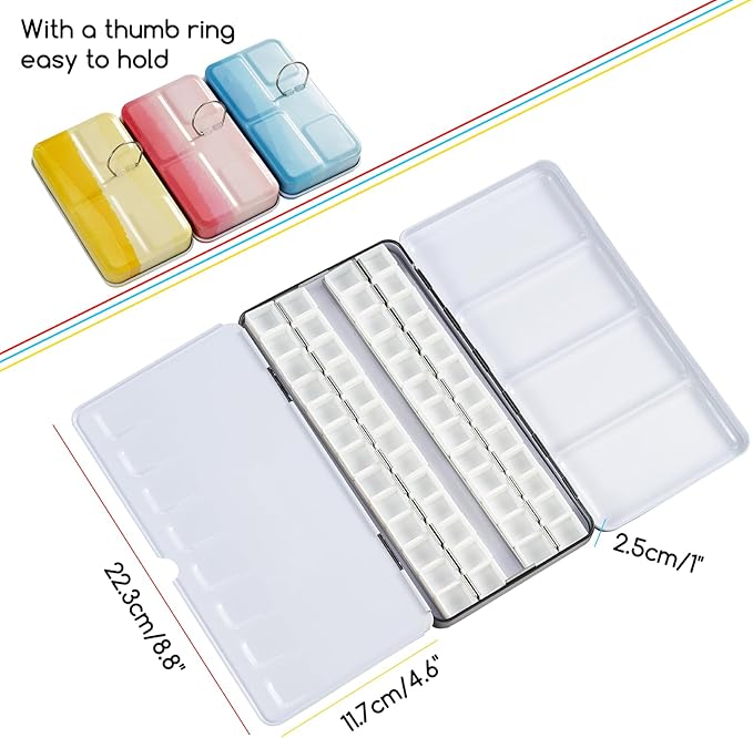 MEEDEN Empty Watercolor Tin Palette: Portable Watercolor Palette Paint Case with 48 Half Pans - Metal Watercolor Palette Tin Box with Lid for Artist Student Adults (Yellow)