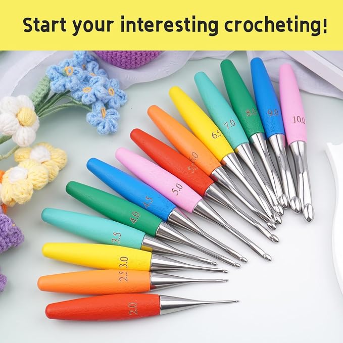 Crochet Hooks 6.5mm Crochet Hook Soft Lightweight Wood Ergonomic Handle and Stainless Steel Crochet Needles Tip (6.5 mm-K)