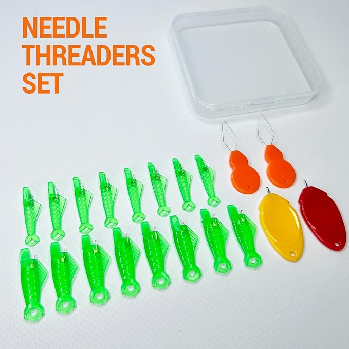 VONEEDL 20 PCS Fish Type Needle Threaders Set for Sewing Machines (Compatible Only with Side-Threading Machine Needles) & Simple Hand Sewing