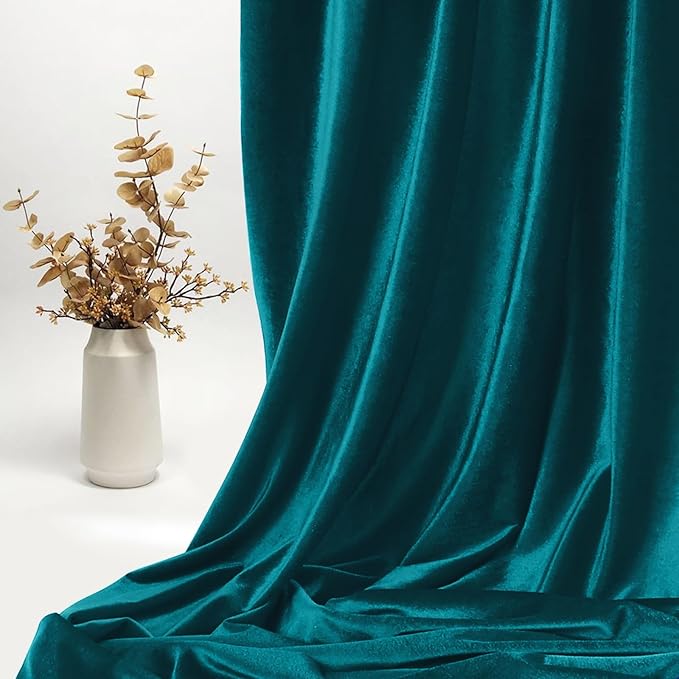 KKJIAF Teal Stretch Velvet Fabric 60 Inch Wide, 5 Yard Soft Stretchy Fabric for Sewing Clothes, Apparel, Costume, Crafts - 90% Polyester 10% Spandex