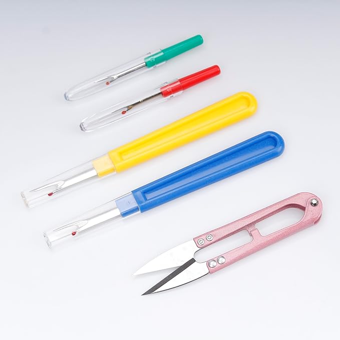 Lusecarl Seam Ripper and Thread Remover Kit 2 Big 2 Small Stitch Ripper Tool and 1 Sewing Trimming Scissor Nipper for Thread Remove (Multi-Color)