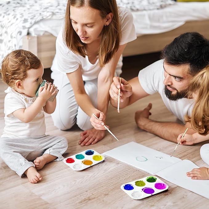 Thenshop 100 Pcs White Plastic Paint Palette 6 Well Watercolor Palette Rectangular Paint Tray Palette Mixing Palette for Kids Student Adult DIY Craft Art Acrylic Painting