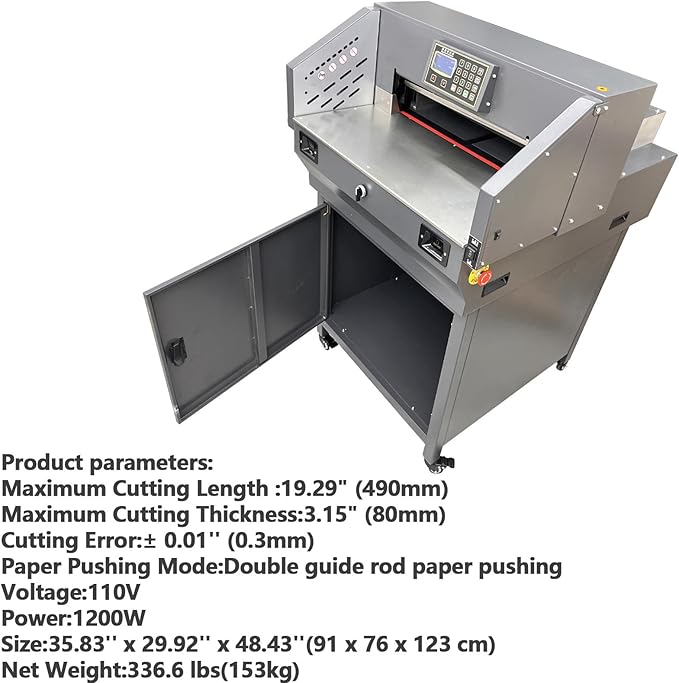 Electric Numerical Stand Paper Cutter 19.29" Automatic Guillotine Paper Trimmer Heavy Duty Commercial Cutting Machine Max Cutting Thickness 3.15"/80mm 110V 1200W