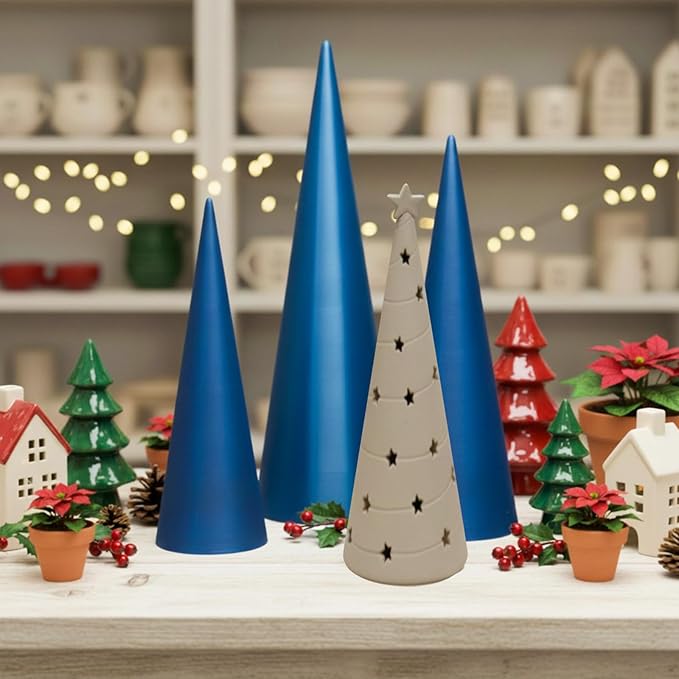 3 Size Exclusive Cone Pottery Molds for DIY Christmas Tree, 4.1'' x 12'', 3.8'' x 9.8'', 3.2'' x 8.6'' Removable Handle & Non-Warping Plastic, Shaping Tool for Art Making