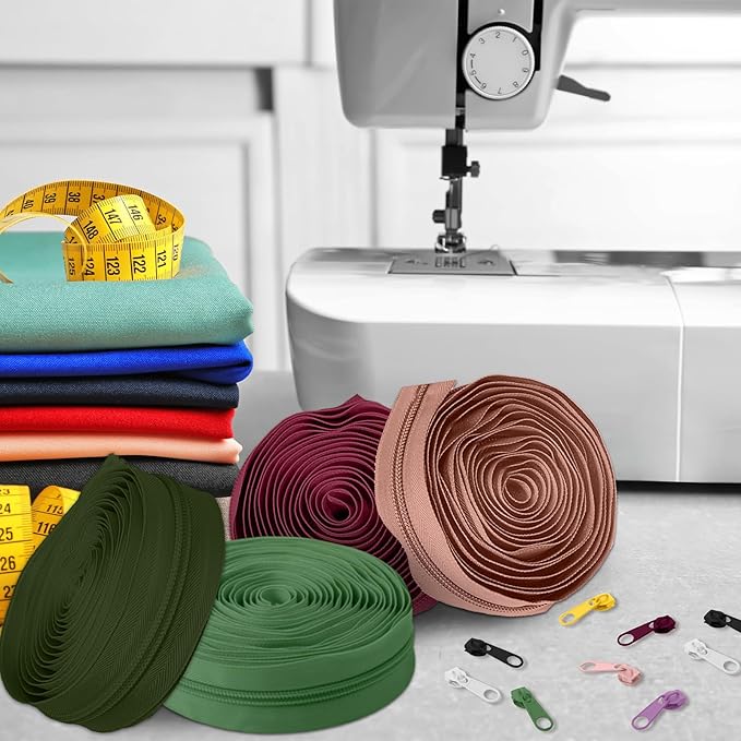 Syhood 36 Yards 12 Pieces #5 Sewing Zippers Tapes Assorted Nylon Lightweight with 120 Plastic Zipper Sliders for Women Men Sewing Supplies(Vintage Color)