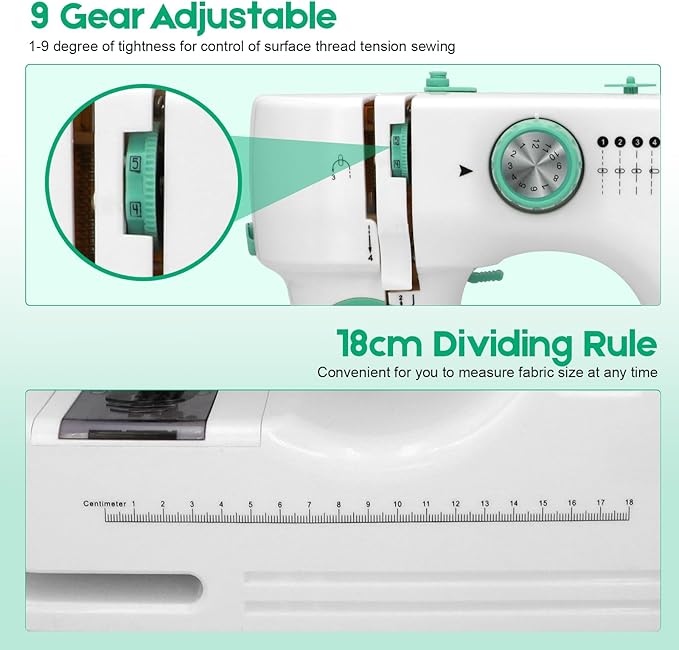 Sewing Machine for Beginners with 12 Built-in Stitches, 6 Included Feet, Portable Sewing Machine with Foot Pedal, High-Low Speeds