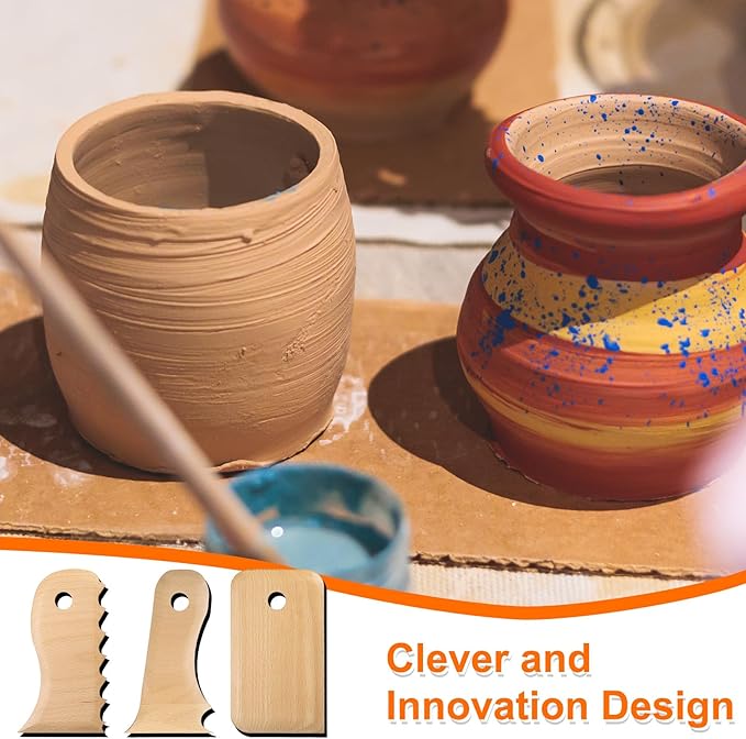 HARFINGTON Pottery Ribs Trimming Tools Pottery Profile Rib Wooden Foot Shaper Shaping Texture Rib Beech Wood for Carving Ceramics Clay