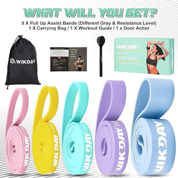Resistance Bands, Pull Up Bands, Workout Bands for Exercise, Thick Heavy Resistance Band Set with Door Anchor, Elastic Bands for Body Stretching, Crossfit Training at Home/Gym Men & Women Women