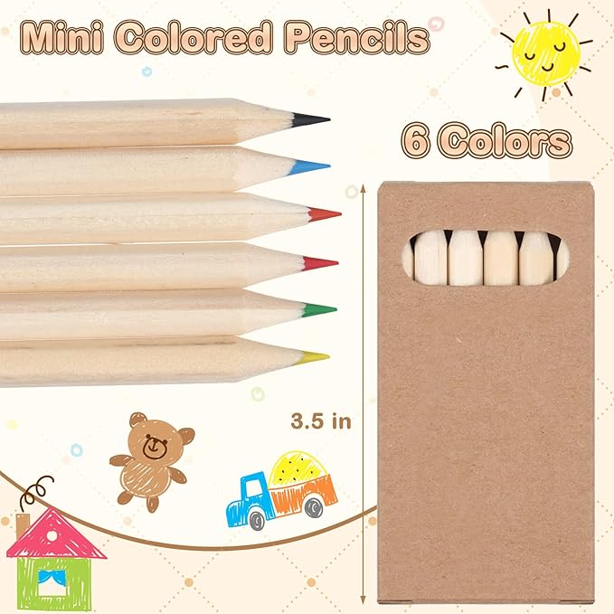 Ctosree 24 Packs Mini Colored Pencils Bulk 3.5 Inch Coloring Drawing Pencil in Kraft Boxes Goodie Bags Gift for Kids Adult Classroom School Office Painting Christmas Birthday Party Favor, 6 Per Pack