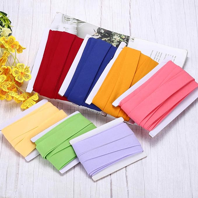 MECCANIXITY 1 Inch Double Fold Bias Tape Continuous Bulk Cotton Bias Tape for Sewing Seaming Quilting Hemming Binding Crafts (Lemon Yellow 6 Yards)