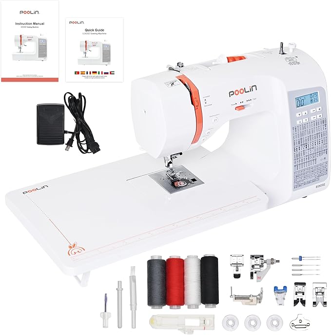 Poolin EOC02 Sewing Machine,Computerized Full Featured Machine Sewing with 200 Stitches,7 Feet,LCD Display,Wide Table,Sewing Machine for Beginners,(EOC2720)