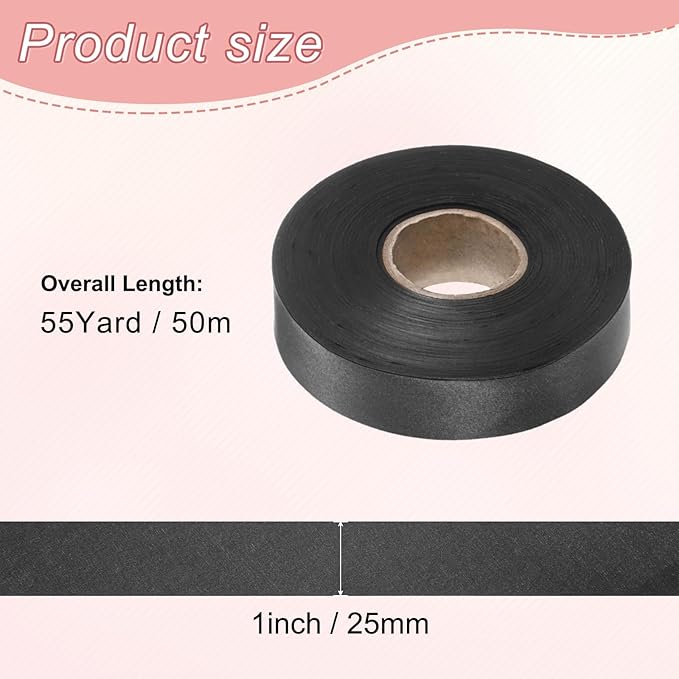 M METERXITY 1-Pack Extra Wide Single Fold Bias Tape, 1 Inch x 55 Yards Satin Bias Tape for Sewing/Seaming/Quilting/Hemming/DIY Crafts/Quilt Binding [Black]